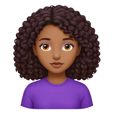 girl with brown skin, dark curly brown hair shoulder length and purple shirt sticker