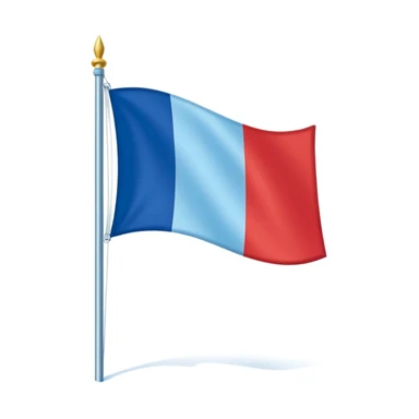 French flag waving in the wind on a flagpole, flat colors, simple shading, long shadow, light blue background sticker