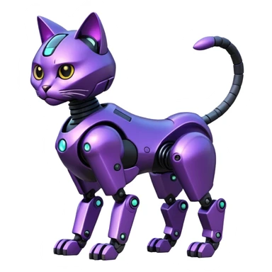 Black and purple futuristic shiny alloy modern realistic cool tough elegant sleek cyber-mecha-robo-cat (full body) sticker