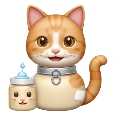cat holding a skincare cream jar, smiling sticker