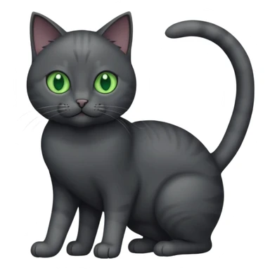 full body gorgeous solid dark grey cat with green eyes, white paws playing sticker