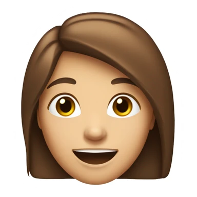 An emoji of a woman with long, straight brown hair and a large mouth, smiling with a friendly expression sticker