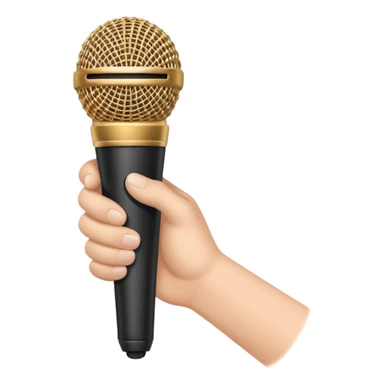 Uma mão segurando um microfone sticker