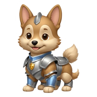baby dog in silver armor, full body, smile sticker