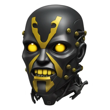 black metal cyborg head with yellow goatee sticker