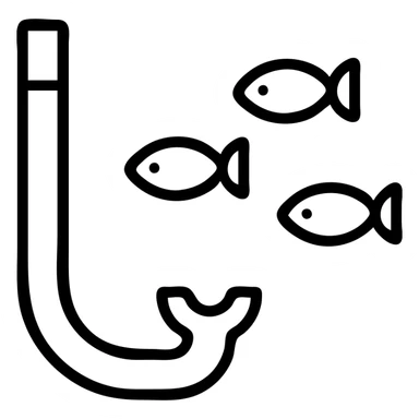 outline icon of a snorkel with several fish swimming nearby sticker
