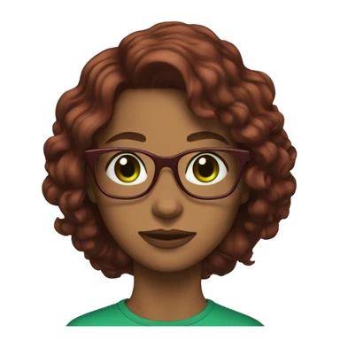 Brown skin dark red long wavy hair green eyes glasses sticker
