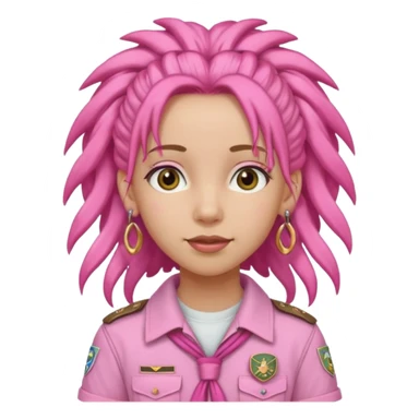 scout girl with pretty pink uniform, pink dreadlocks, and big earrings sticker