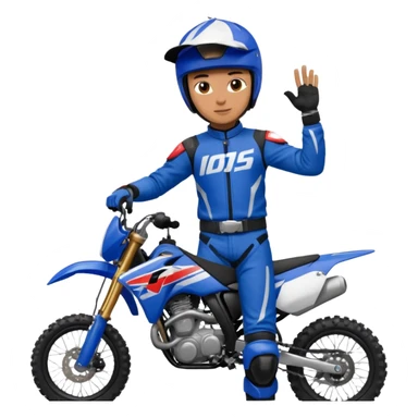 dirtbike rider in blue gear signing autographs sticker