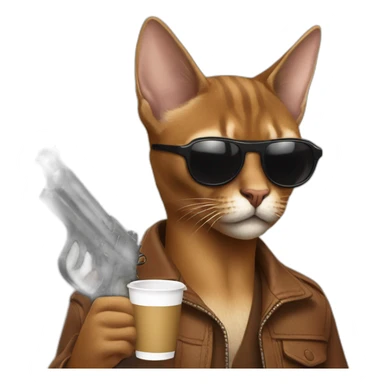gangster-with-a-Abyssinian cat-gun-and-sunglasses-drinking-coffee sticker