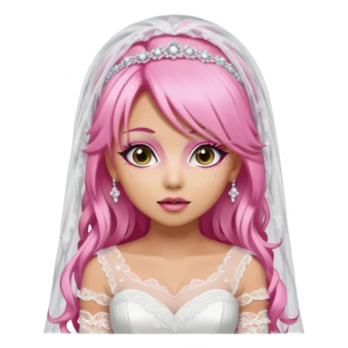 gyaru style, pink hair, pretty makeup, pretty bratz baddie bride wedding veil  sticker