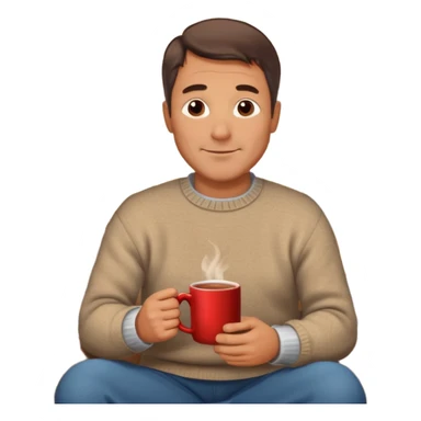 Cozy handsome 45 year old man sitting next to a nice fireplace with a hot apple cider, book, and plate of chocolate cookies. sticker