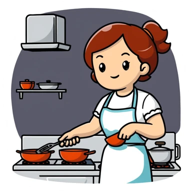 woman in kitchen with apron cooking sticker