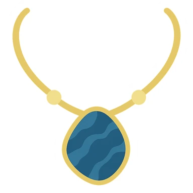 gold chain necklace with a deep blue marbled stone, organic shape, metallic bead accents, elegant and earthy sticker