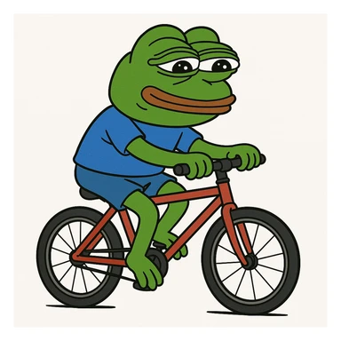 create a pepe riding bike, white background sticker