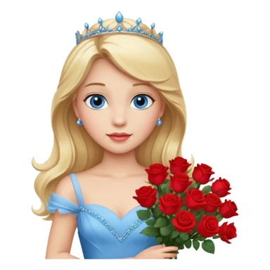 Blonde haired, blue eyes princess holding a bouquet of roses wearing a princess gown sticker