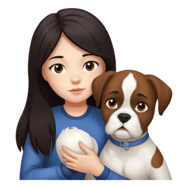 Girl with dark long hair loving on white boxer sticker