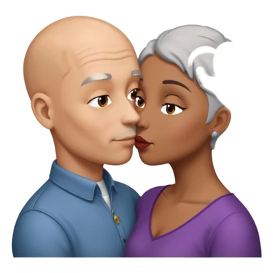Bald man kissing brown  woman with   grey hair sticker