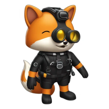 fox in black rubber shiny diving suit sticker