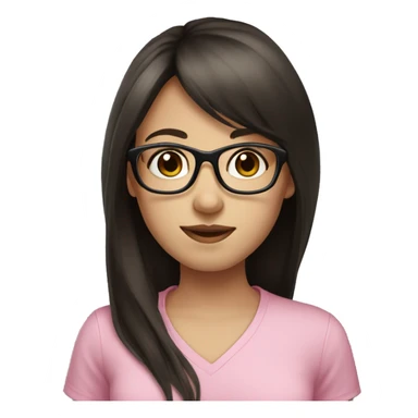 Girl with long dark brown hair and bangs and black glasses pale skin pink shirt sticker