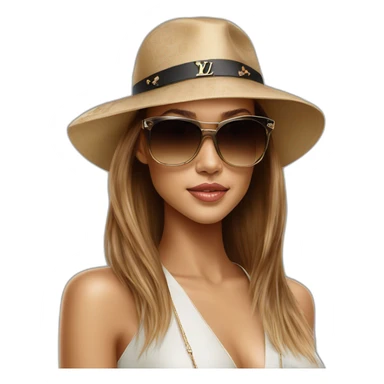 Jessica Alba with Louis Vuitton cap and sunglasses sticker