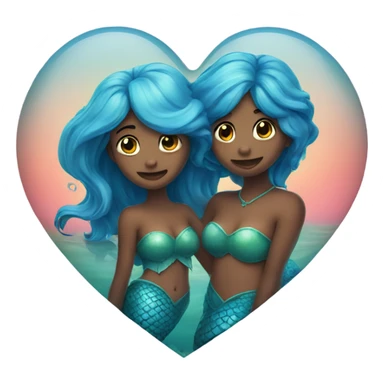 two mermaids in love and a heart sticker