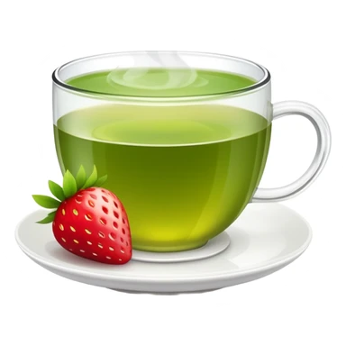cup of green tea with a strawberry garnish sticker