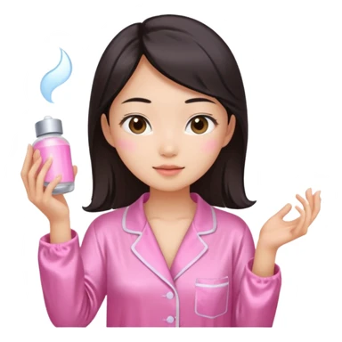angelic asian girl doing skin care in pink pajamas sticker