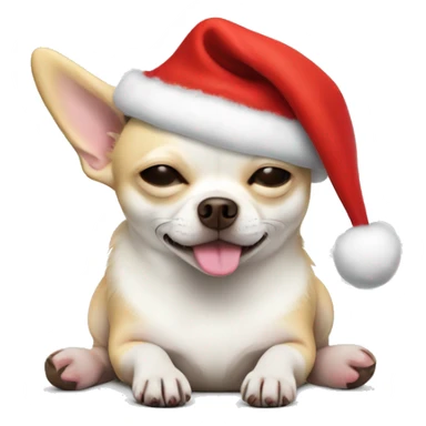 fat white chihuahua sleeping whole body in Christmas hat sticker