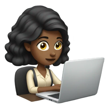 Black hair work girl on laptop sticker