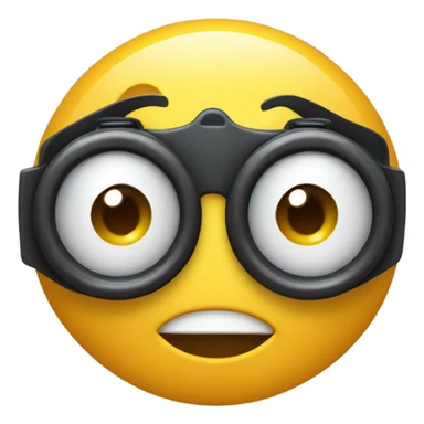 An emoji face making a 'glasses' gesture by forming circles with its fingers and placing them around the eyes, as if mimicking binoculars or superhero goggles sticker