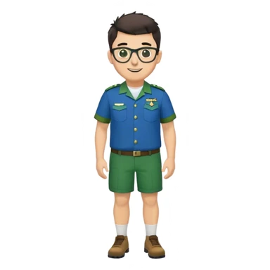 Full Body heavy white male with dark short spike hair basketball player wearing glasses wearing blue green uniform smiling sticker