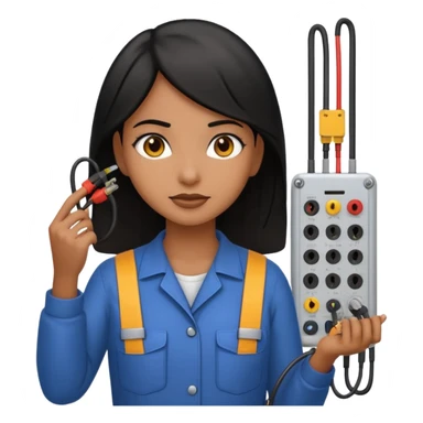 emoji of a brown girl with black hair electromechanical technician adjusting electrical wires,  emoji style, large size sticker