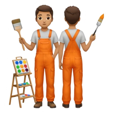 painter in orange overalls standing full body facing away sticker