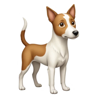 a full body large white parson russell looking dog the size of a kelpie with light brown ears and a light brown patch on one eye and a large snout sticker