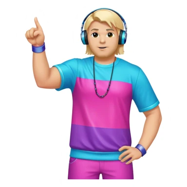 blond big man in colorful dj outfit pointing sideways sticker