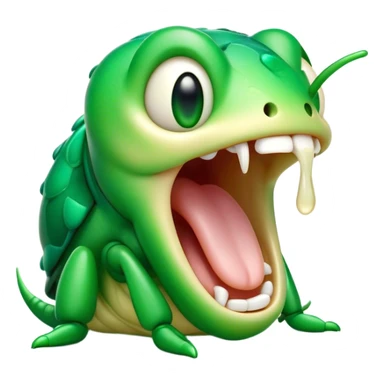 Cinematic Cute Yawning Green Bugdie Portrait Emoji, Head tilted slightly with a dramatic, wide-open yawn, showcasing a smooth, vibrant emerald exoskeleton with delicate patterns and tiny drooping antennae, round multifaceted eyes barely open in drowsy contentment, Simplified yet irresistibly adorable features, highly detailed, glowing with a soft, cozy glow, high shine, relaxed yet expressive, stylized with a touch of whimsy, bright and endearing, soft glowing outline, capturing the essence of a sleepy yet endearing insect, so drowsy it feels like it could stretch out of the screen and curl up for a nap! sticker