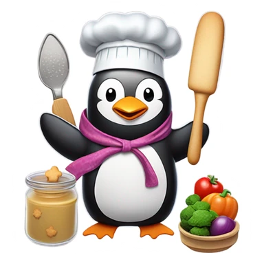 penguin baking cookies and making dinner sticker