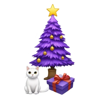purple christmas tree with a cat sticker