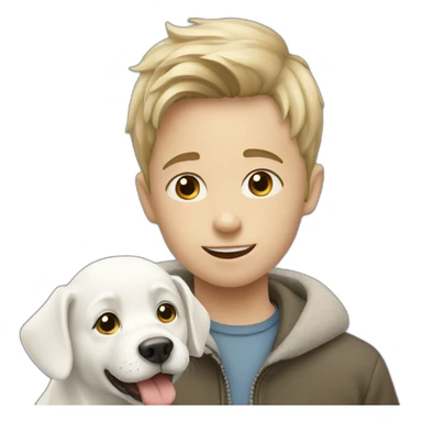 a boy with a white dog sticker