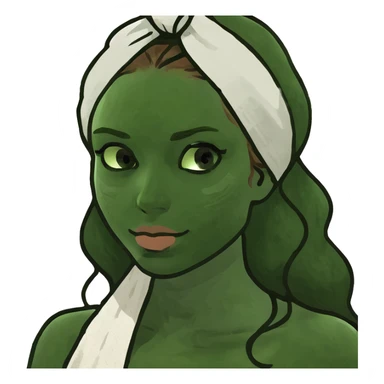 girl long wavy light brown hair in towel with a clay mask on face sticker