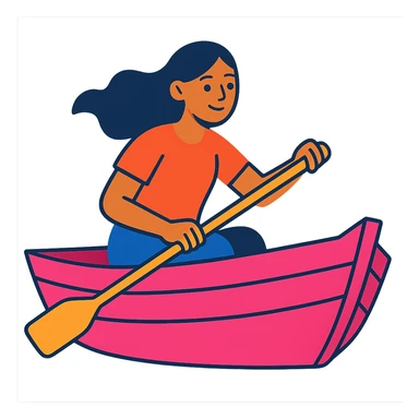 woman rowing a pink boat in vibrant toon style sticker