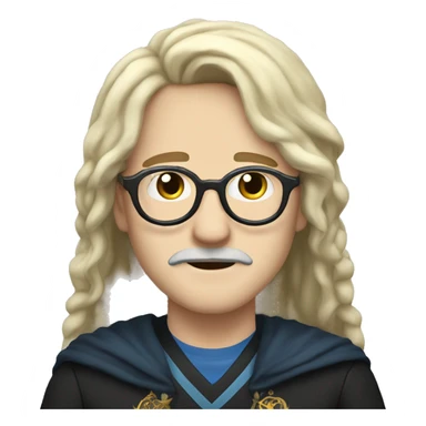 he has got white skin, he has got long black an straight hair, he has got a mustache, he has got glasses, he is from ravenclaw sticker