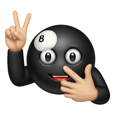 8 ball with a face, one hand giving the middle finger, emoji style sticker