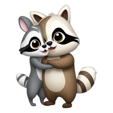 Raccoon and bunny stand hug sticker