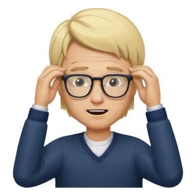 Man pulling hair out with glasses and blonde sticker
