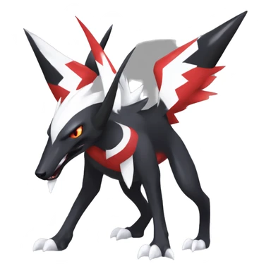 Black Cool Edgy Absol-Houndoom-Garchomp-Luxray Fakémon Digimon with Red and white Edgy markings, full body, outlined sticker