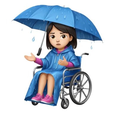 Girl with dark hair  in a wheelchair with rain poncho mad with raining  sticker