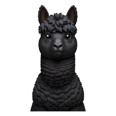 Cinematic Noble Black Alpaca Portrait Emoji, Poised and regal, with a striking, sturdy build and a sleek, well-groomed jet-black fleece, deep-set soulful dark eyes, Simplified yet sharp and sophisticated features, highly detailed, glowing with a soft, dignified glow, high shine, intelligent and mysterious, stylized with an air of elegant austerity, focused and attentive, soft glowing outline, capturing the essence of a watchful and confident companion, so majestic it feels as though it could stride out of the screen with effortless authority! sticker