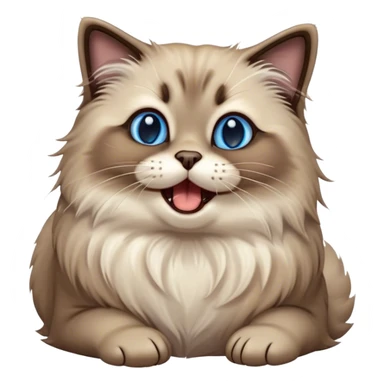 Cinematic Adorable Fluffy Brown Seal Ragdoll Cat Portrait Emoji, Head tilted cutely with big, sparkling blue eyes, soft brown seal-colored fur with darker points on the ears, face, and paws, Simplified yet irresistibly adorable features, highly detailed, glowing with a soft, warm glow, high shine, yawning in a peaceful and playful manner, stylized with a touch of whimsy, bright and endearing, soft glowing outline, capturing the essence of a relaxed and loving kitten, so cute it feels like it could leap out of the screen and stretch into a cozy nap! sticker